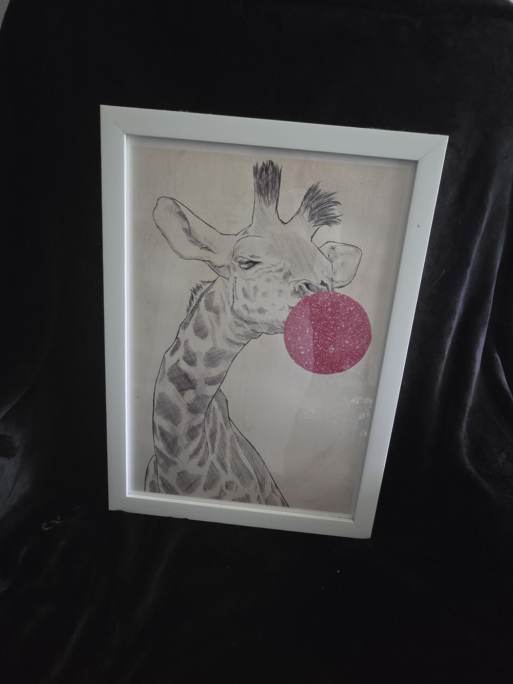 Giraffe Bubblegum Wall Art Print in Pink - Framed Home Art